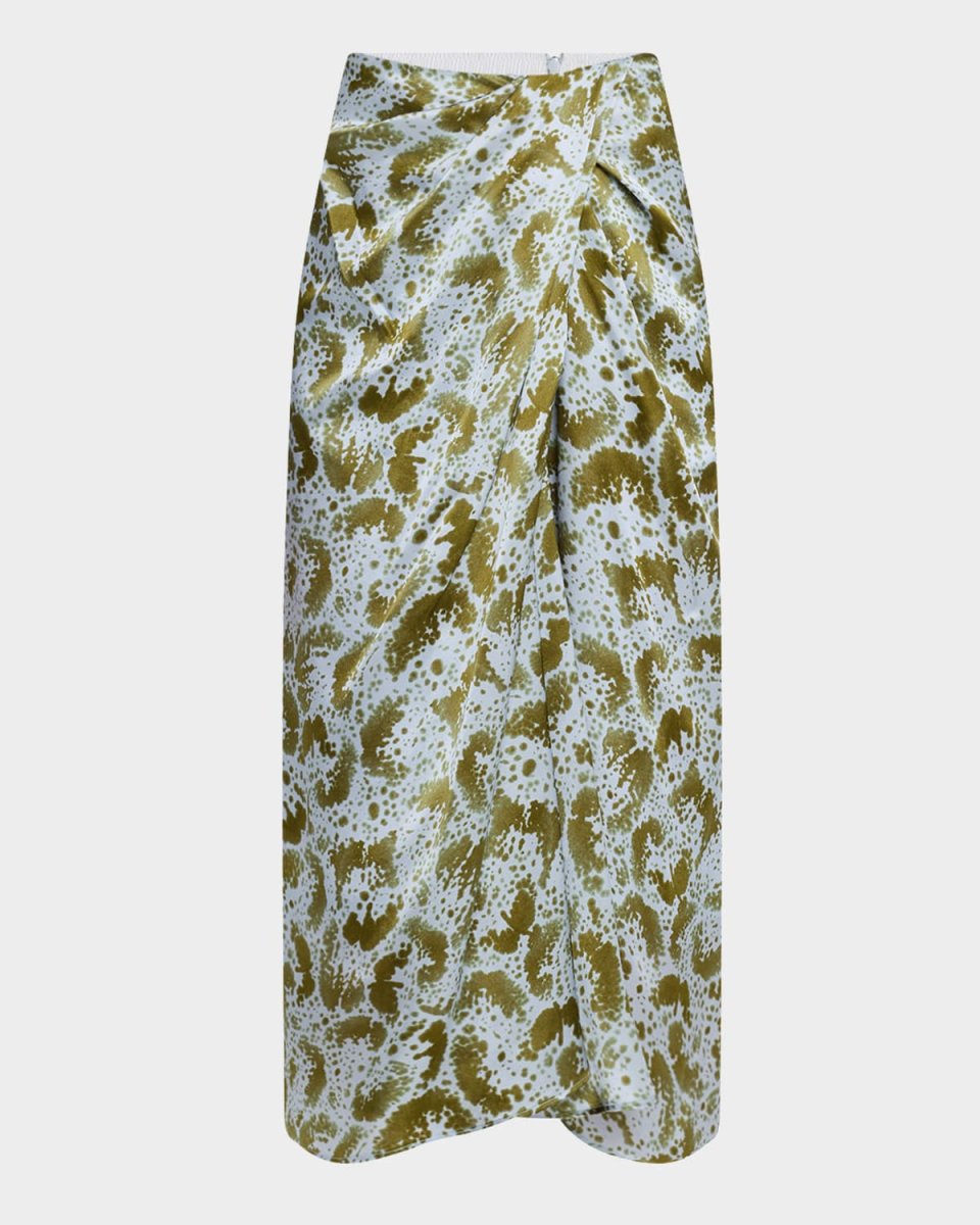Sampa Orchid-Print Draped Silk Midi Skirt